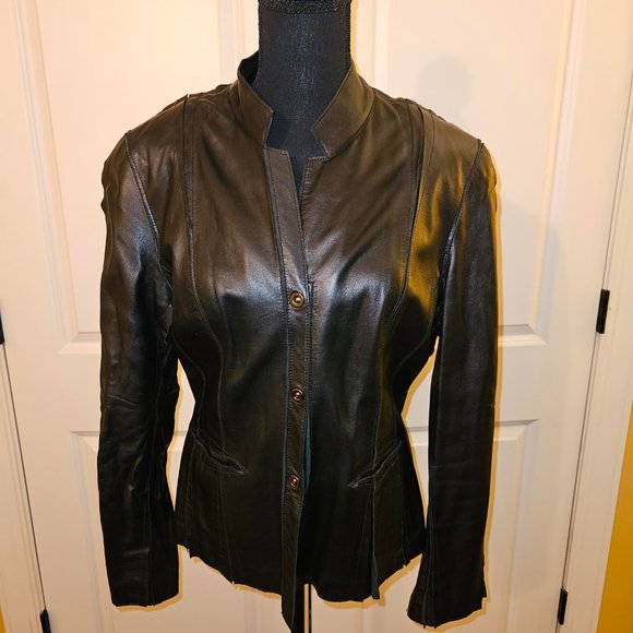 Moto Style Black Leather Jacket - Picture 1 of 7